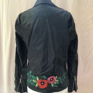 Faux Leather Floral Embroidered Moto Jacket